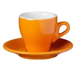 Nuova Point - Cappucino Cups And Saucers, Orange, Set Of 6