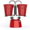 Bialetti Mini Express Color: Moka Set Includes Coffee Maker 2-Cup (2.8 Oz) + 2 Glasses, Red, Aluminium