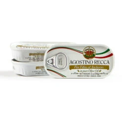 Agostino Recca Flat Fillets Of Anchovies In Pure Olive Oil, 56g -Piccolos Gastronomias Agostino Ancho 56g