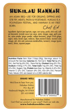 Hoboken Eddie's Hukilau Hannah, Teriyaki & Ginger Sauce, 14 Oz -Piccolos Gastronomias Hukilau Hannah 14 oz back