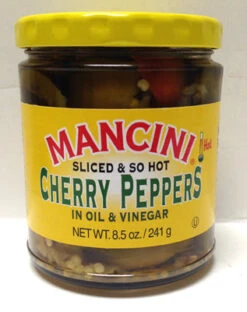 Mancini Sliced & So Hot, Cherry Peppers In Oil & Vinegar, 241g