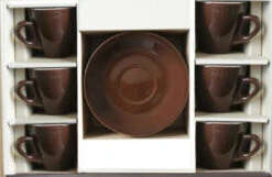 Milano Style Espresso Cups And Saucers, Set Of 6 -Piccolos Gastronomias MilanoStyleEspressoCupsandSaucers Brown Setof6
