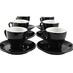 Nuova Point - Cappuccino Cups And Saucers, Black, Set Of 6