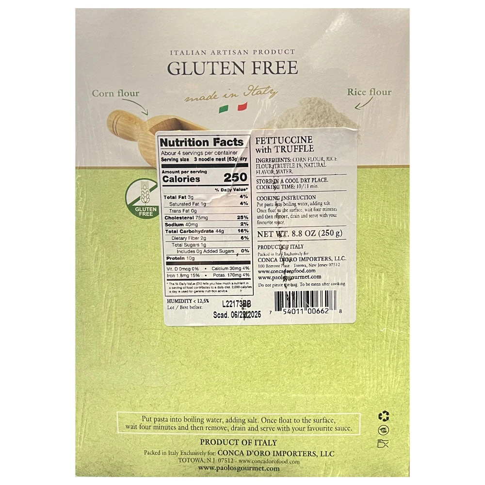 Paolo's Gluten Free Fettuccine With Truffle, Corn & Rice Flour, 8.8 Oz | 250g 2 Paolo's Gluten Free Fettuccine With Truffle, Corn & Rice Flour, 8.8 Oz | 250g - Image 2