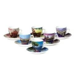 Porcelain Espresso Cup With The Cities Of Italy, Set Of 6