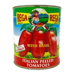 Rega Italian Peeled Tomatoes With Basil Leaf, 106 Oz | 6 Lbs 10 Oz