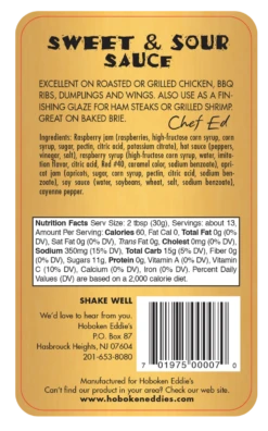 Hoboken Eddie's Sweet & Sour Sauce, 14 Oz -Piccolos Gastronomias Sweet 26 Sour 14 oz back