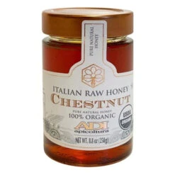ADI Apicoltura Organic Chestnut Honey, 100% Pure Italian Honey, 8.8 Oz | 250g