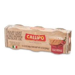 Callipo Solid White Tuna W/ Chili Pepper In Olive Oil Tin, 3 X 2.8 Oz Can