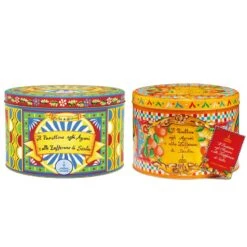 Fiasconaro Dolce & Gabbana Sicilian PANETTONE Citrus Fruits And Saffron, 17.6 Oz | 500g -Piccolos Gastronomias panettone with sicilian citrus fruits and saffron in an elegant tin by dg 500g