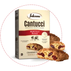Falcone Cantuccini Mirtilli Rossi, Cranberry Cookies, 6.35 Oz | 180 G -Piccolos Gastronomias scatola cantucci mirtilli rossi1